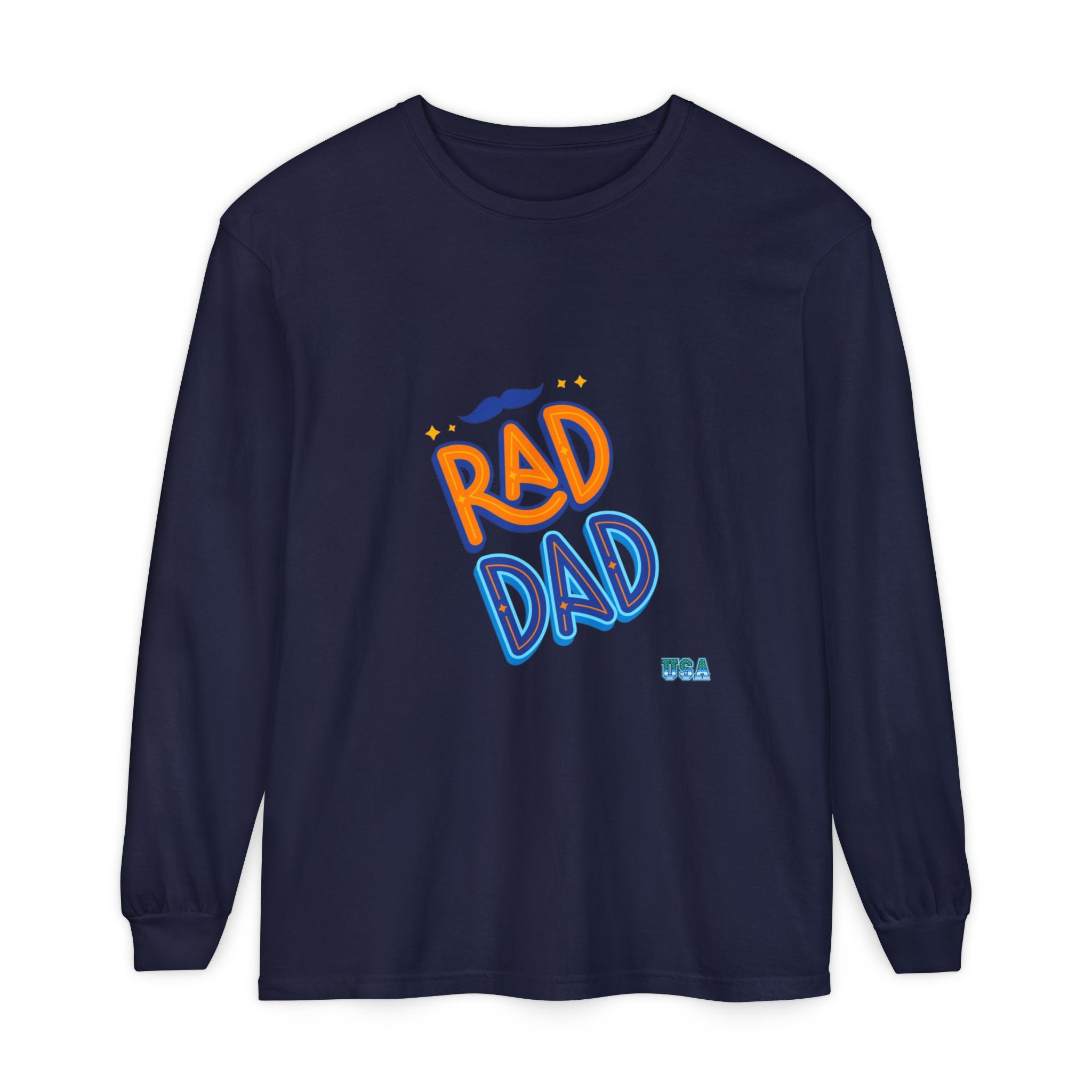Rad Dad Long Sleeve T-Shirt | Retro Typography, Mustache Accent