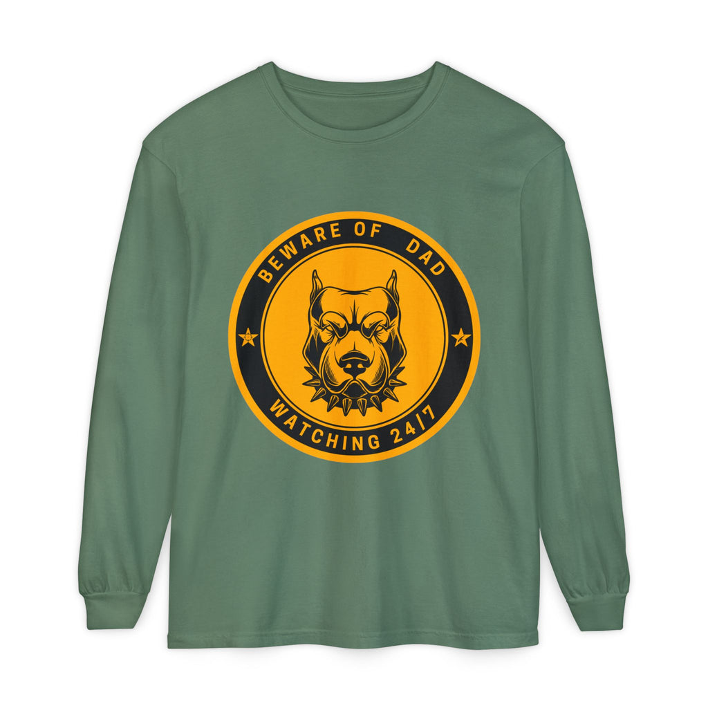 Beware of Dad Watching 24/7 Pitbull Graphic Long Sleeve Tee