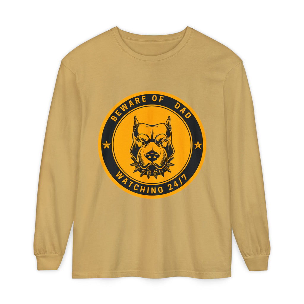 Beware of Dad Watching 24/7 Pitbull Graphic Long Sleeve Tee