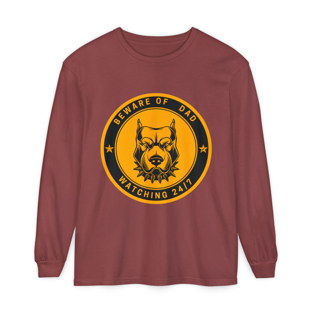 Beware of Dad Watching 24/7 Pitbull Graphic Long Sleeve Tee