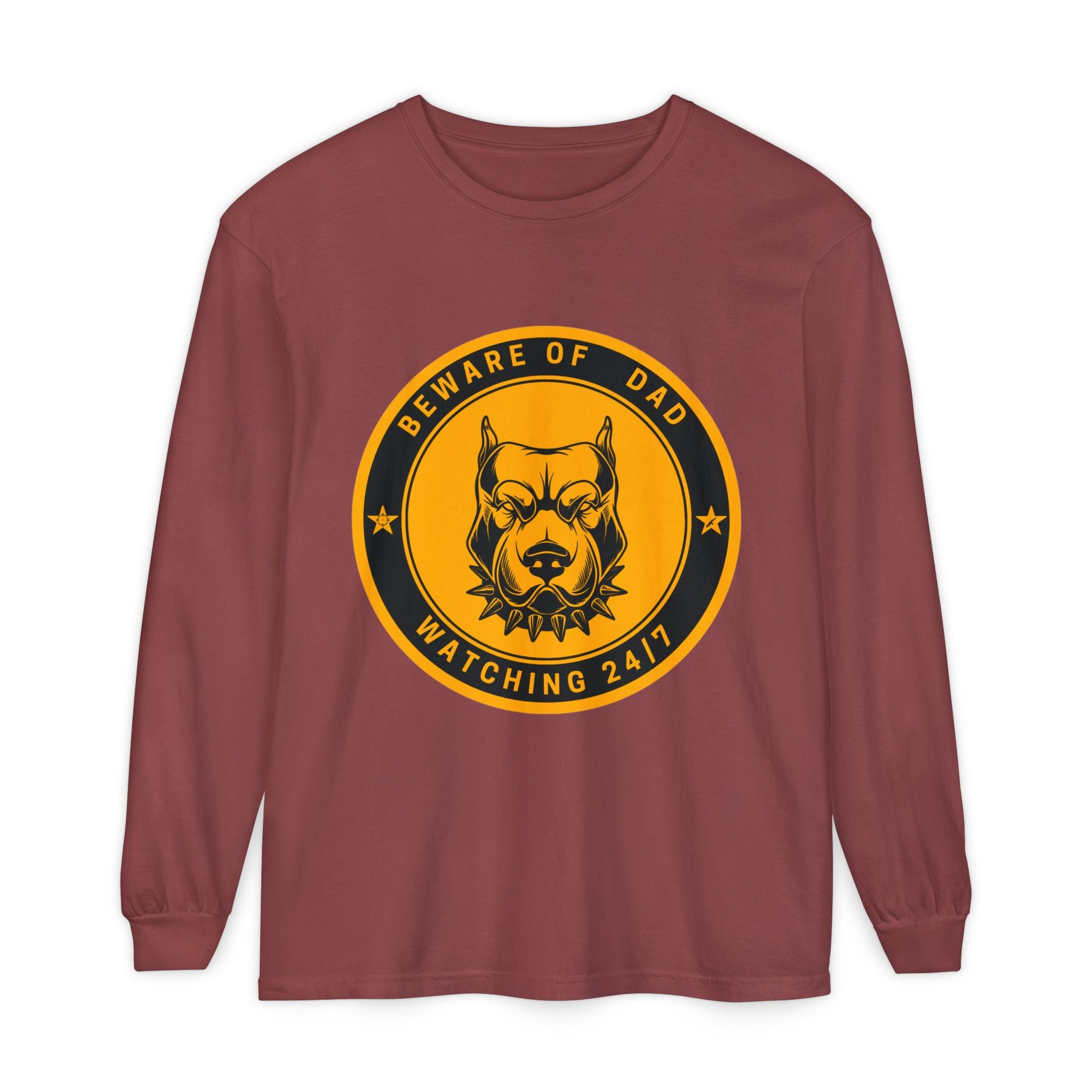 Beware of Dad Watching 24/7 Pitbull Graphic Long Sleeve Tee