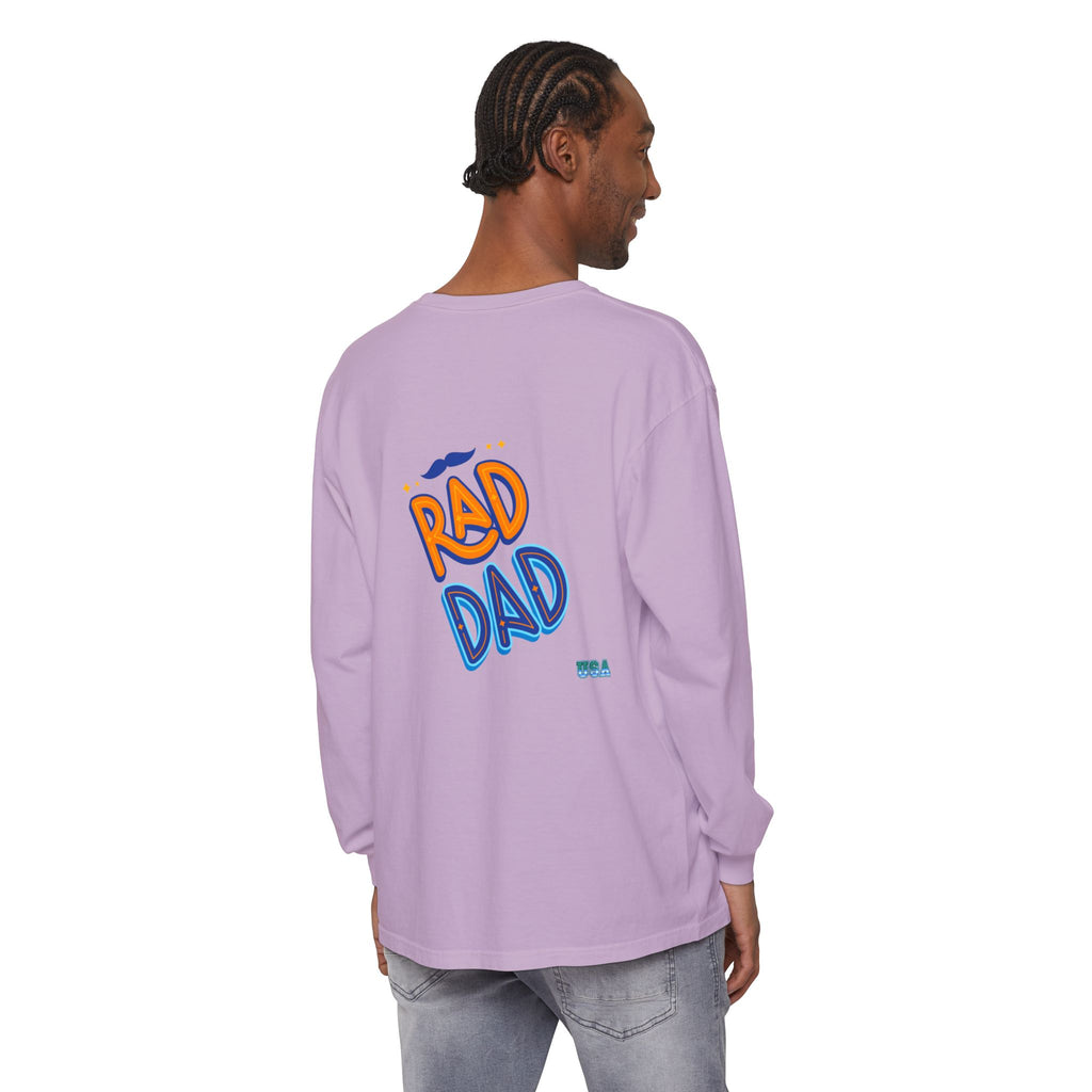Rad Dad Long Sleeve T-Shirt | Retro Typography, Mustache Accent