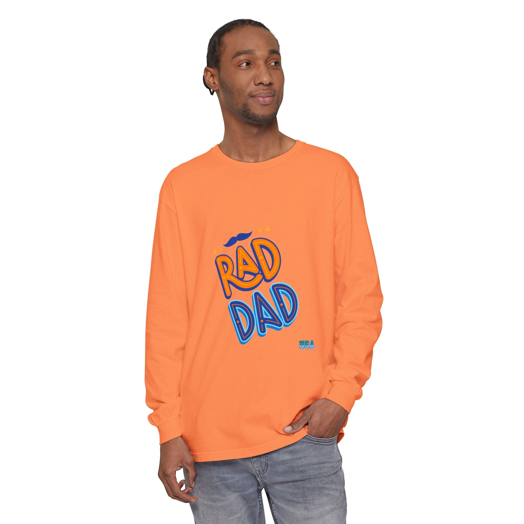 Rad Dad Long Sleeve T-Shirt | Retro Typography, Mustache Accent