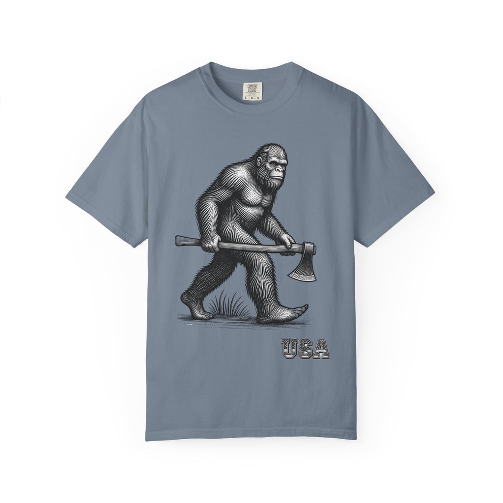 Sasquatch with Axe T-shirt | Vintage Bigfoot Illustration USA