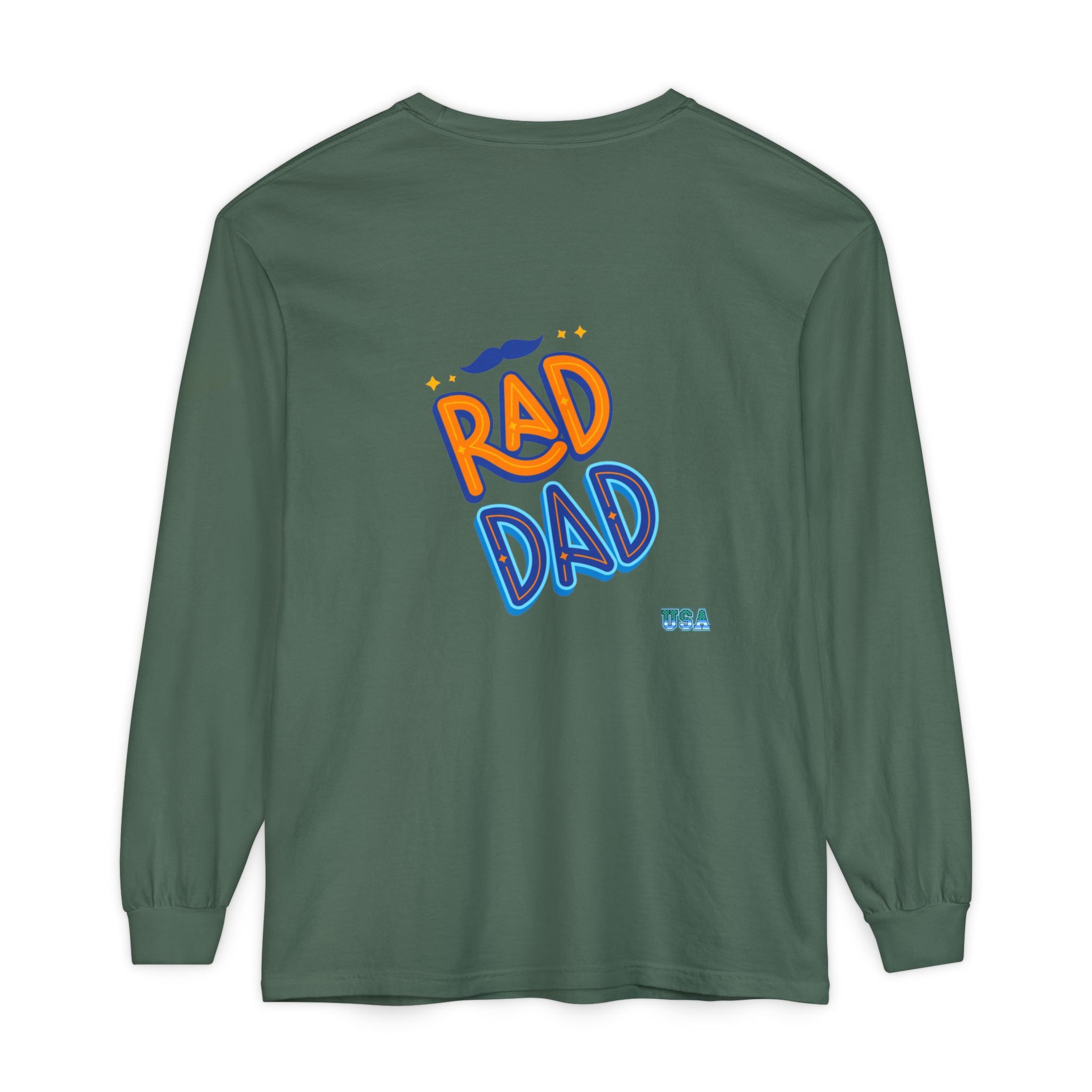 Rad Dad Long Sleeve T-Shirt | Retro Typography, Mustache Accent