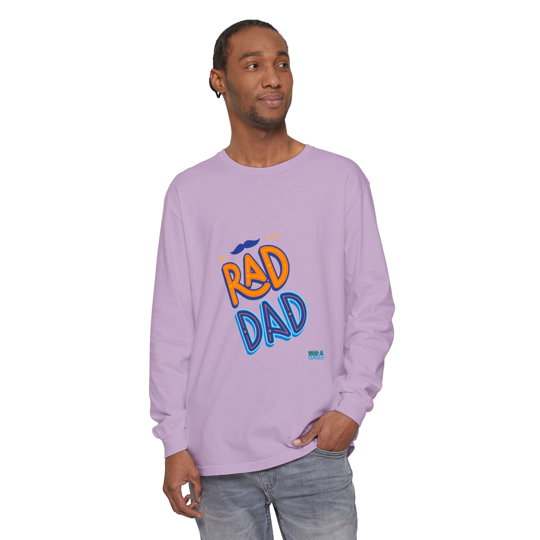 Rad Dad Long Sleeve T-Shirt | Retro Typography, Mustache Accent