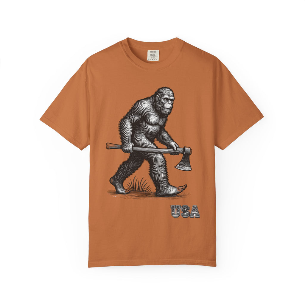 Sasquatch with Axe T-shirt | Vintage Bigfoot Illustration USA