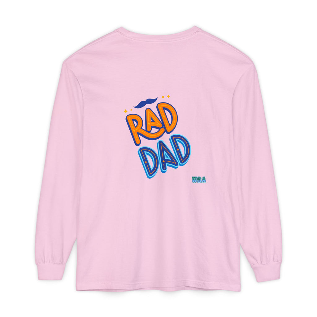 Rad Dad Long Sleeve T-Shirt | Retro Typography, Mustache Accent