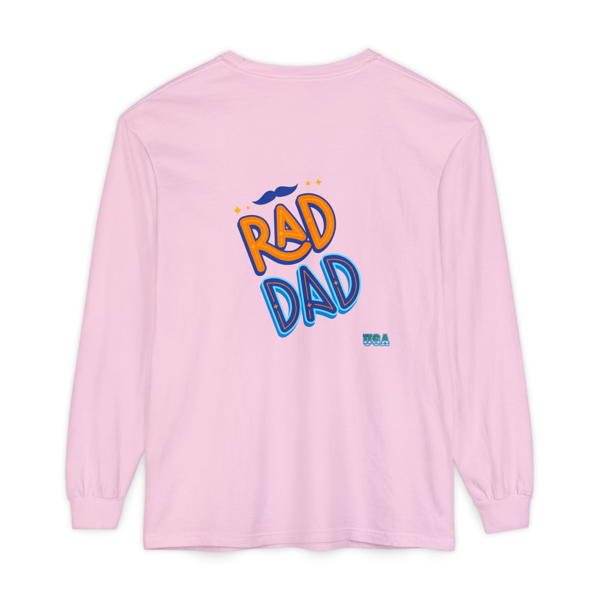 Rad Dad Long Sleeve T-Shirt | Retro Typography, Mustache Accent