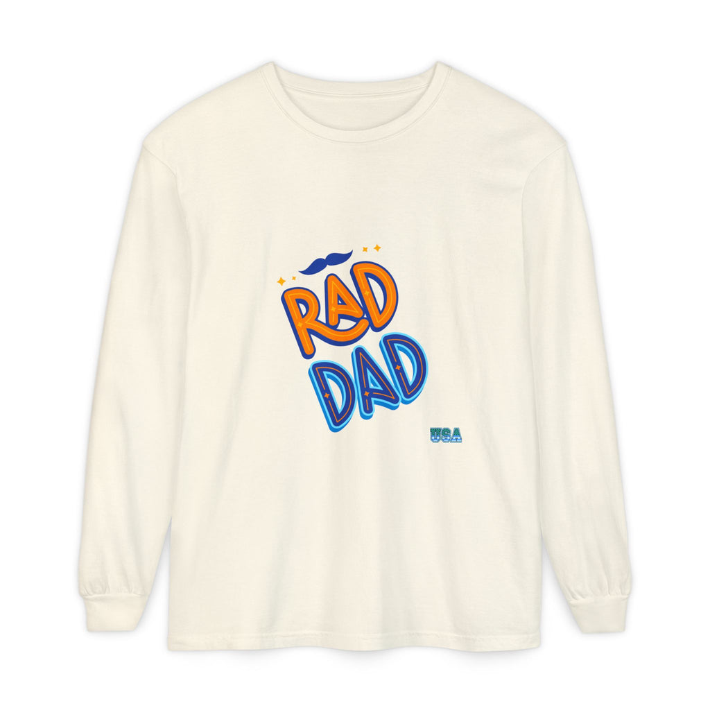 Rad Dad Long Sleeve T-Shirt | Retro Typography, Mustache Accent