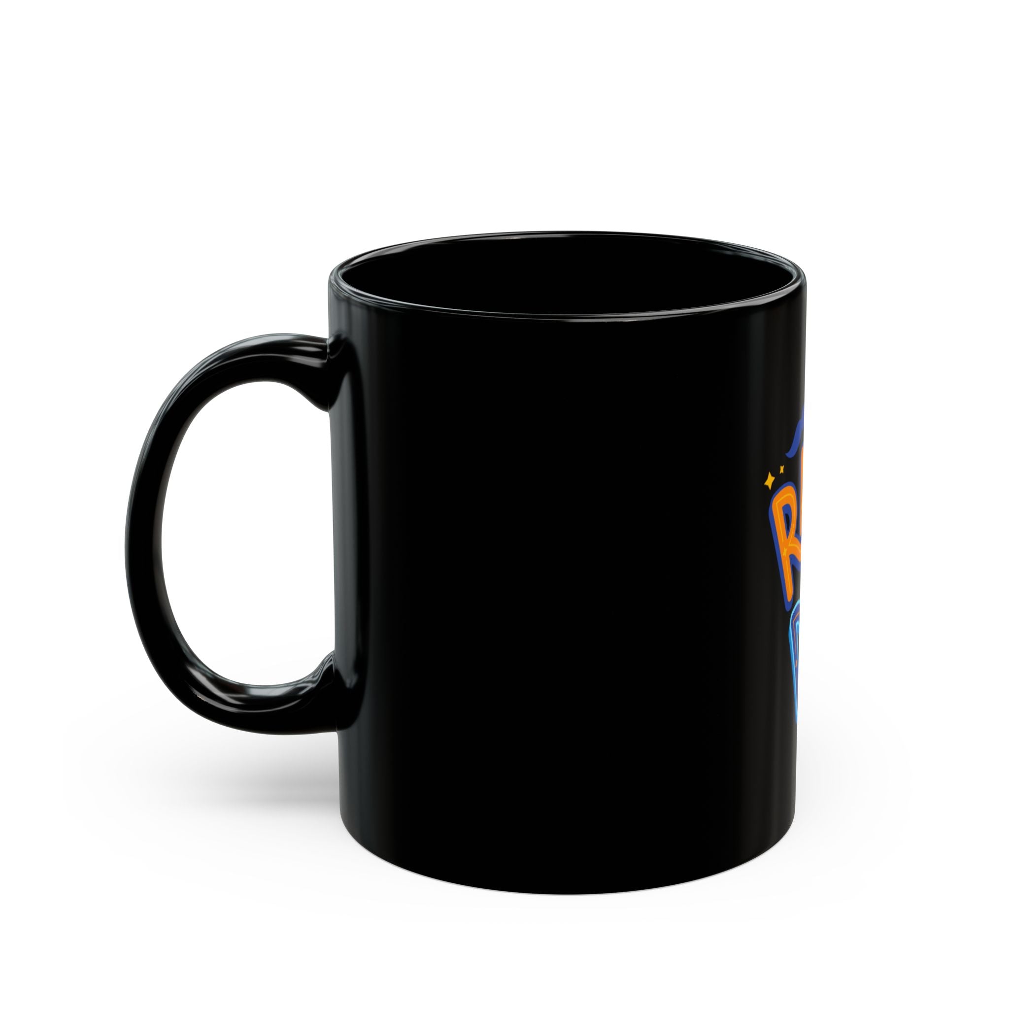 Rad Dad Mug | Black Ceramic Coffee Cup, Neon Retro Typography