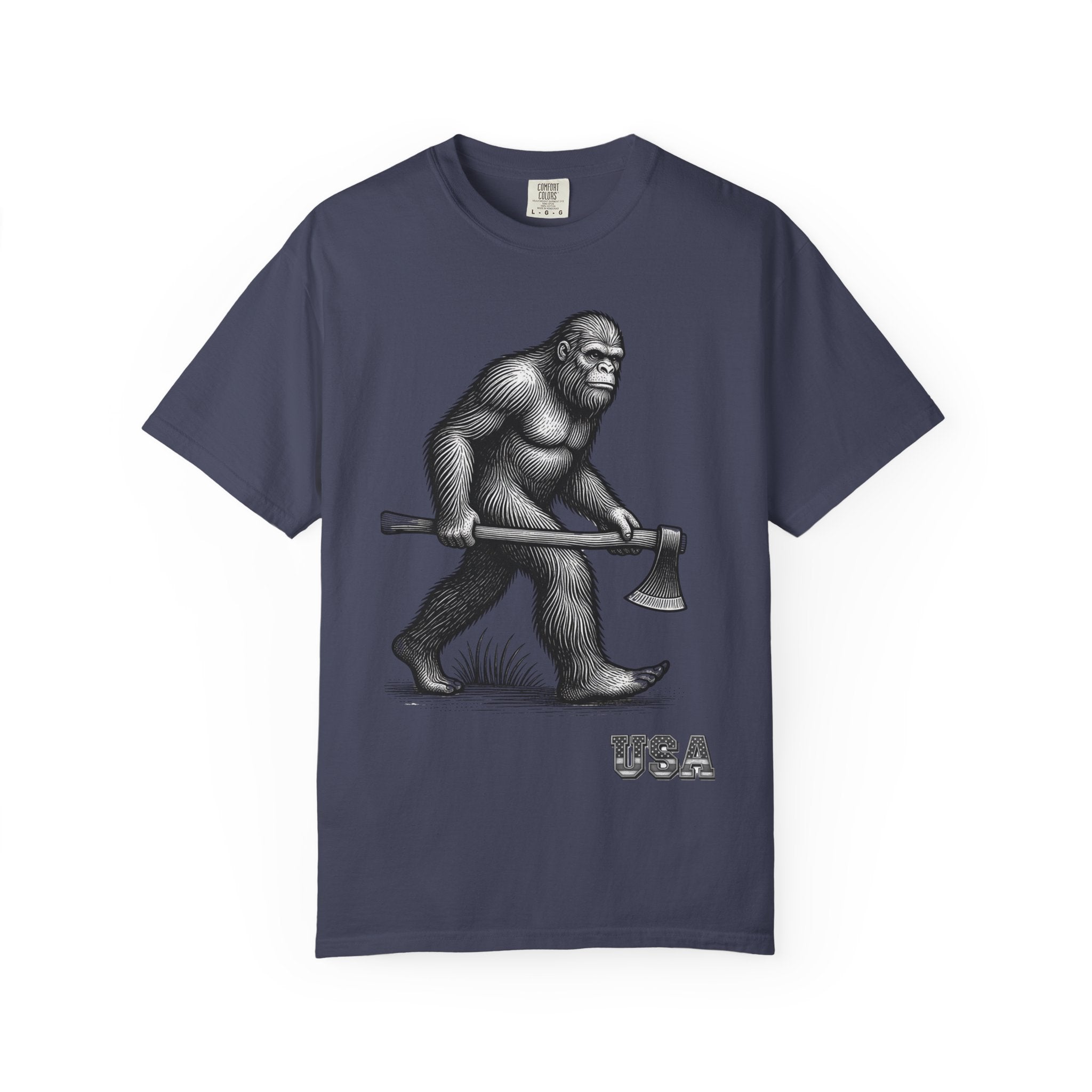 Sasquatch with Axe T-shirt | Vintage Bigfoot Illustration USA