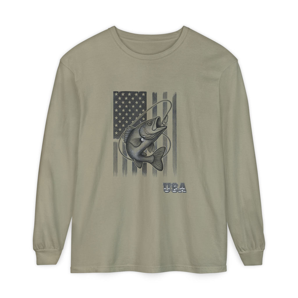 American Flag Bass Fishing Long Sleeve T-Shirt | USA Bass Tee