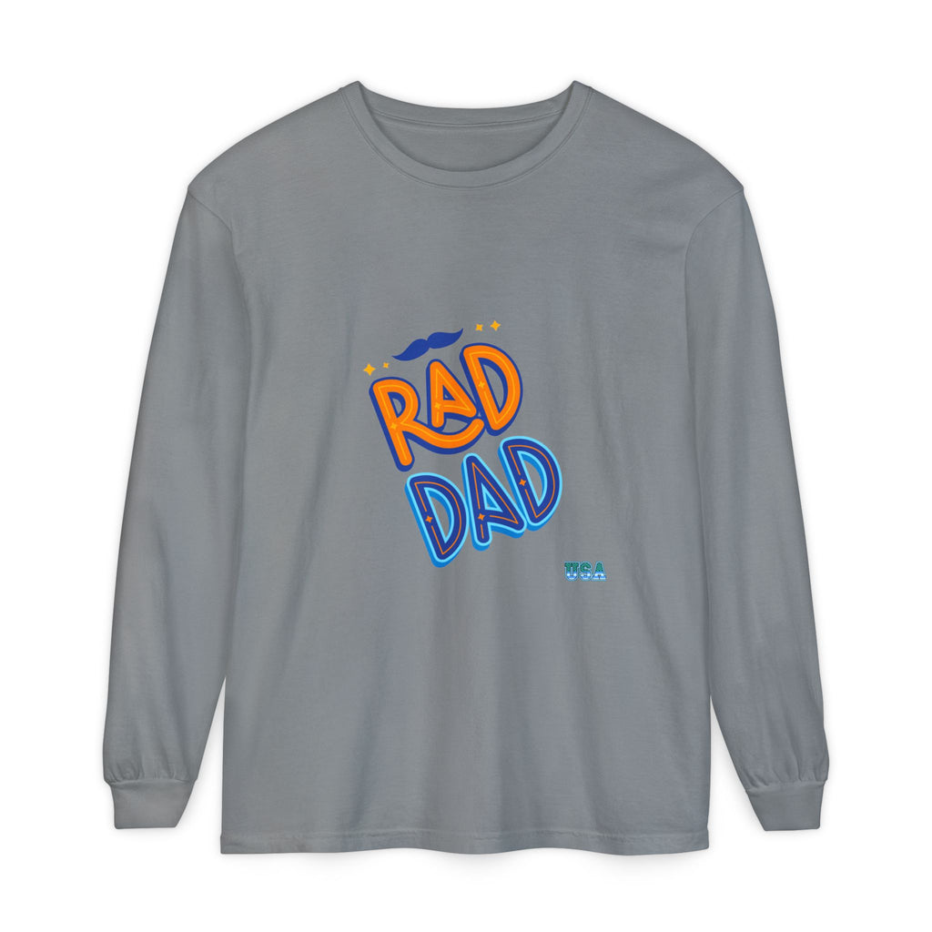 Rad Dad Long Sleeve T-Shirt | Retro Typography, Mustache Accent