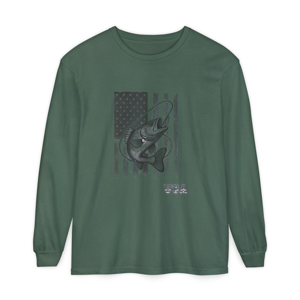 American Flag Bass Fishing Long Sleeve T-Shirt | USA Bass Tee