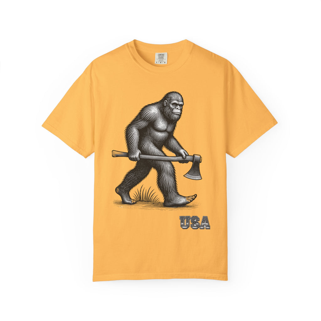 Sasquatch with Axe T-shirt | Vintage Bigfoot Illustration USA