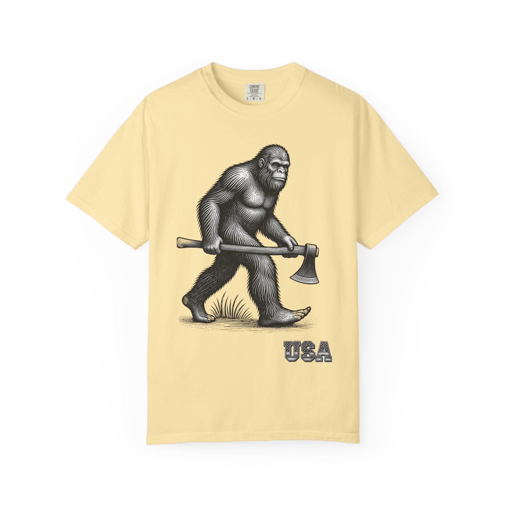 Sasquatch with Axe T-shirt | Vintage Bigfoot Illustration USA