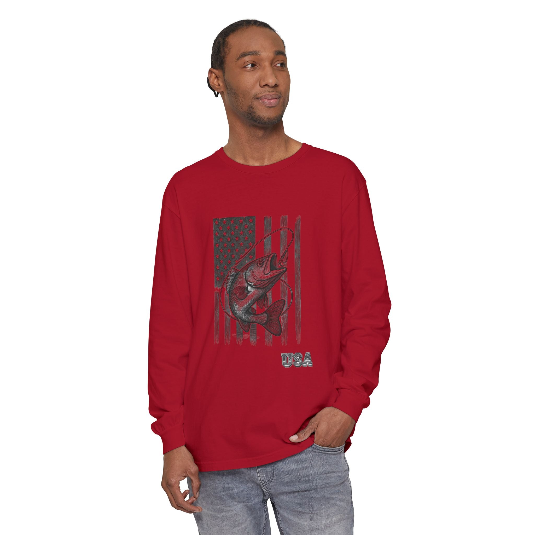 American Flag Bass Fishing Long Sleeve T-Shirt | USA Bass Tee
