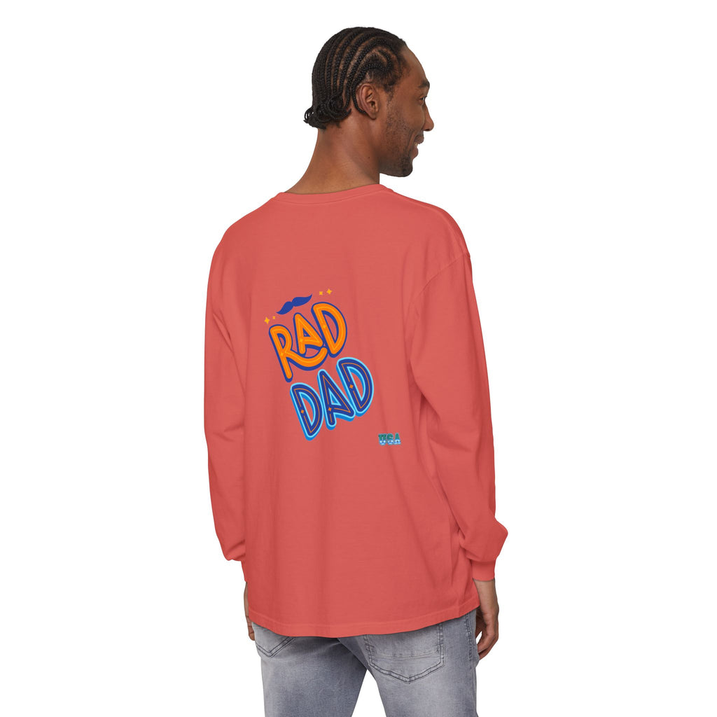 Rad Dad Long Sleeve T-Shirt | Retro Typography, Mustache Accent