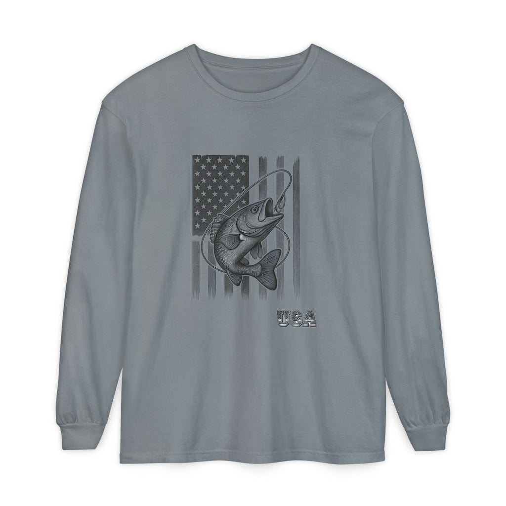American Flag Bass Fishing Long Sleeve T-Shirt | USA Bass Tee
