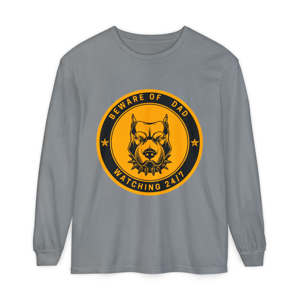 Beware of Dad Watching 24/7 Pitbull Graphic Long Sleeve Tee