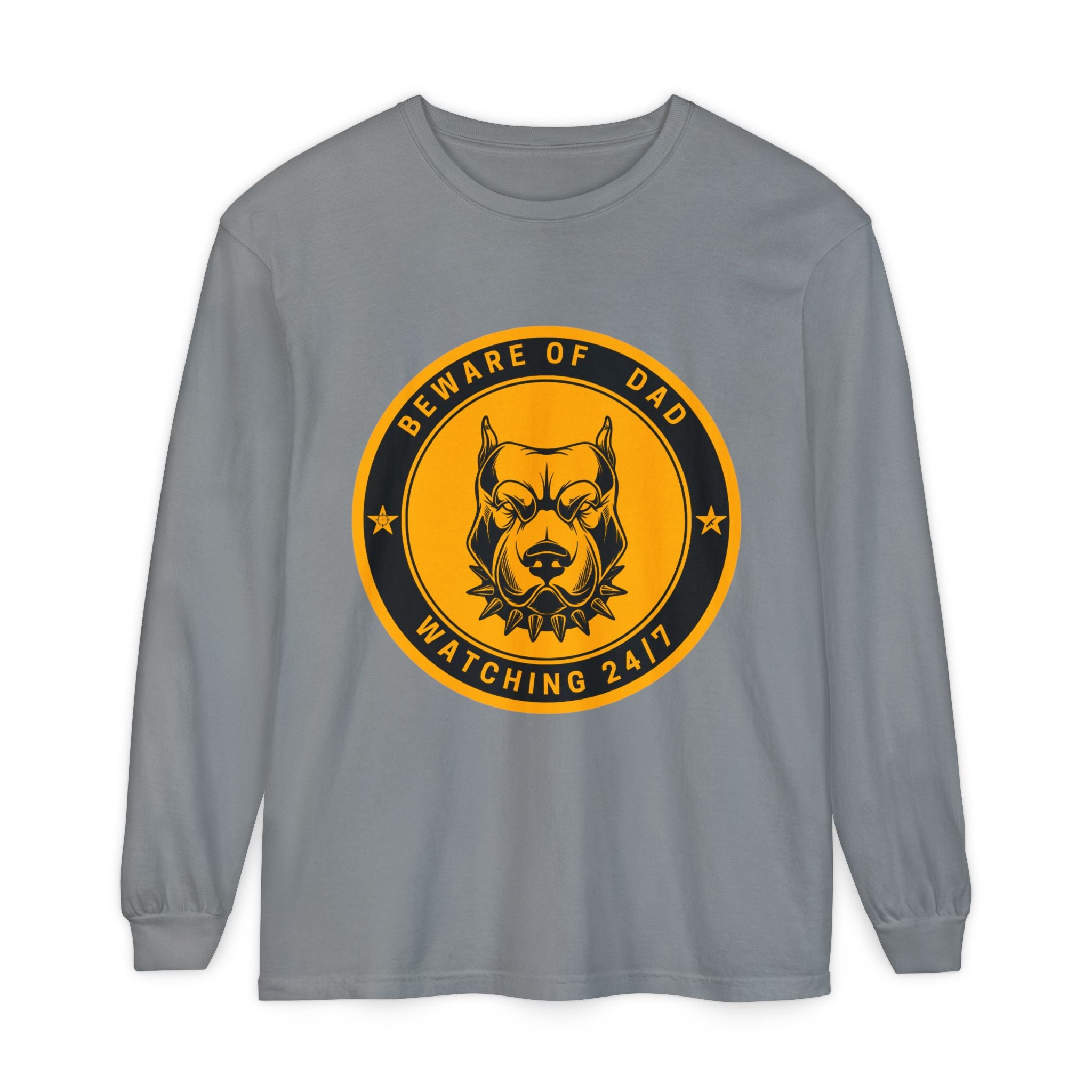 Beware of Dad Watching 24/7 Pitbull Graphic Long Sleeve Tee