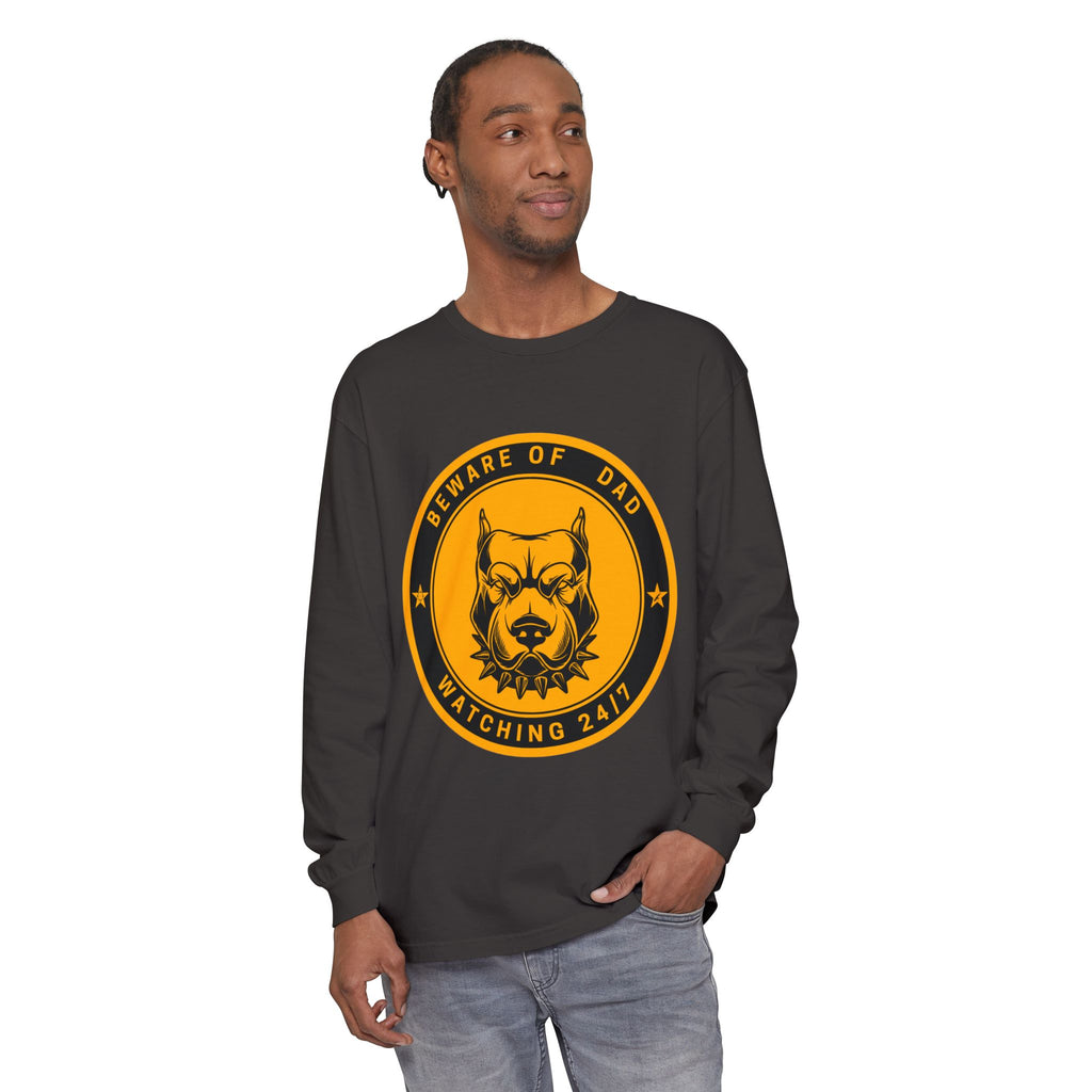 Beware of Dad Watching 24/7 Pitbull Graphic Long Sleeve Tee