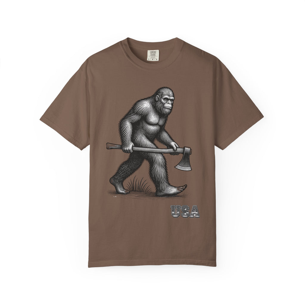 Sasquatch with Axe T-shirt | Vintage Bigfoot Illustration USA