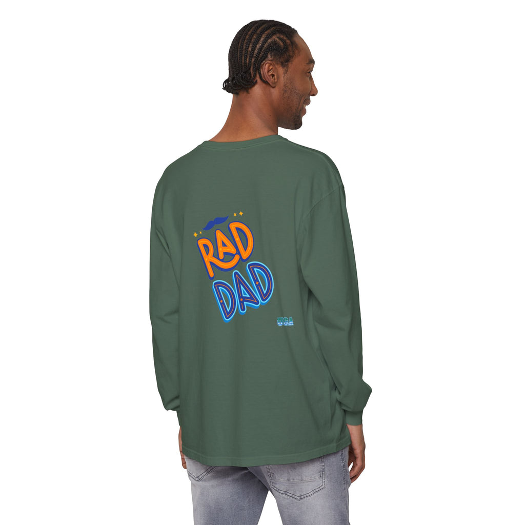 Rad Dad Long Sleeve T-Shirt | Retro Typography, Mustache Accent