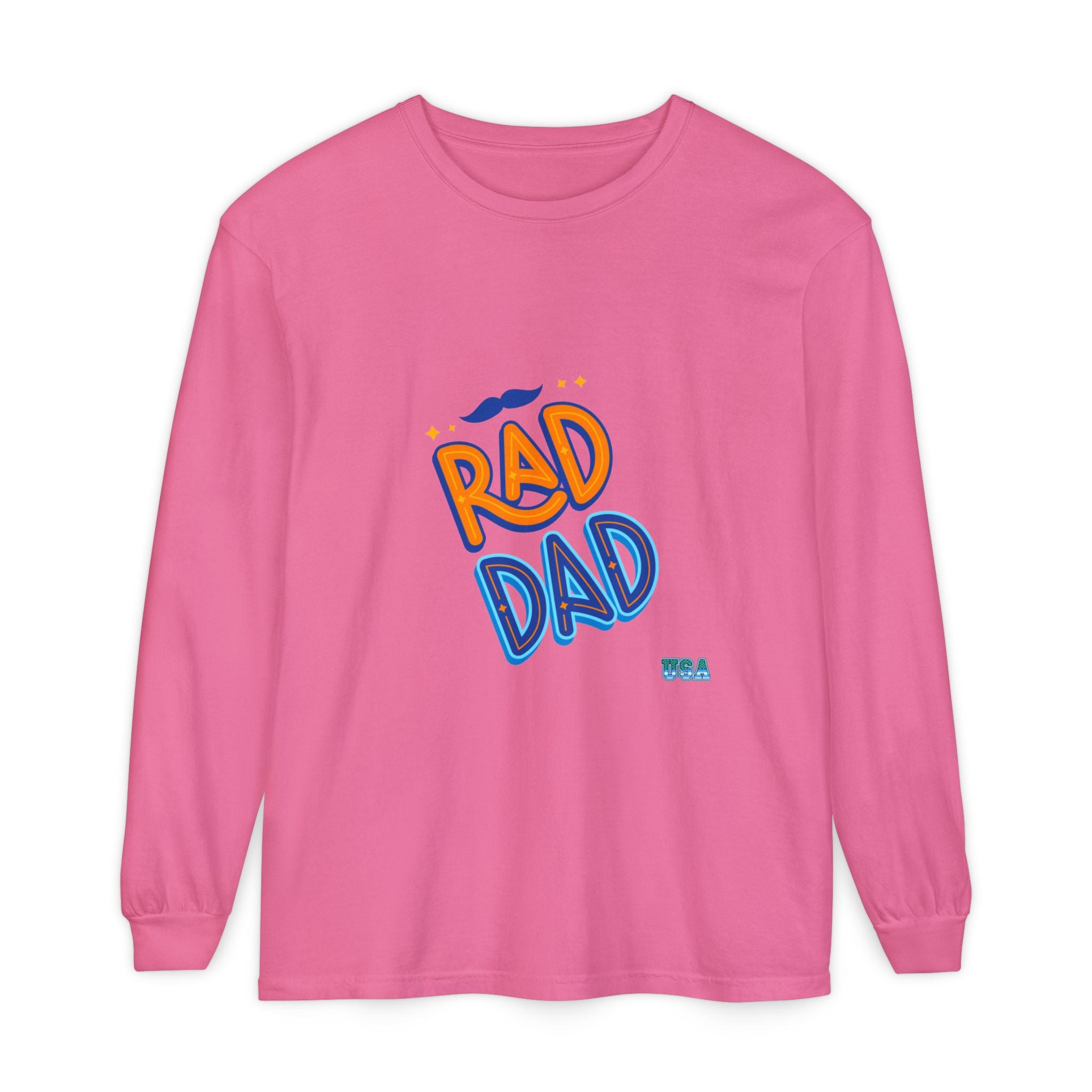 Rad Dad Long Sleeve T-Shirt | Retro Typography, Mustache Accent