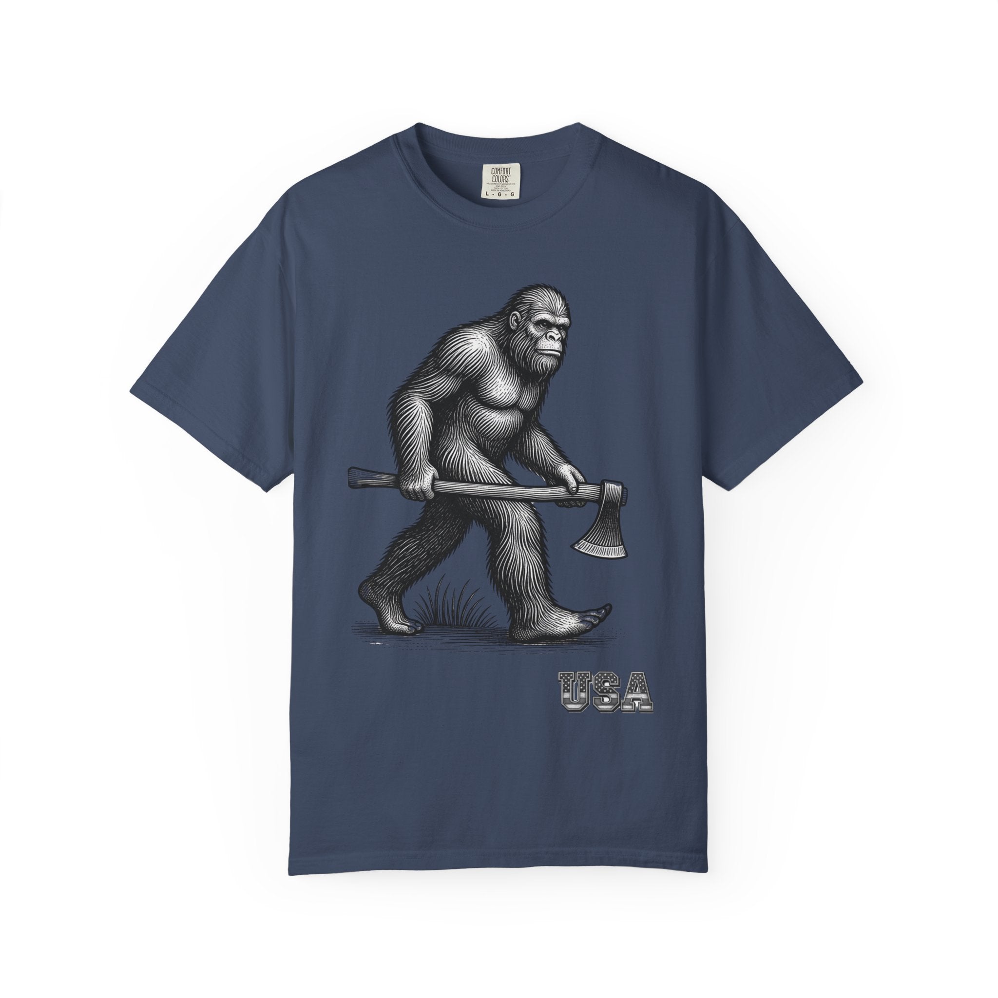 Sasquatch with Axe T-shirt | Vintage Bigfoot Illustration USA
