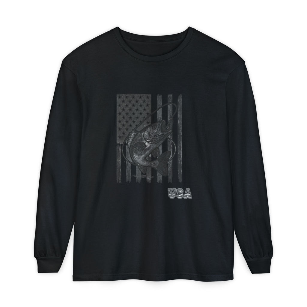 American Flag Bass Fishing Long Sleeve T-Shirt | USA Bass Tee