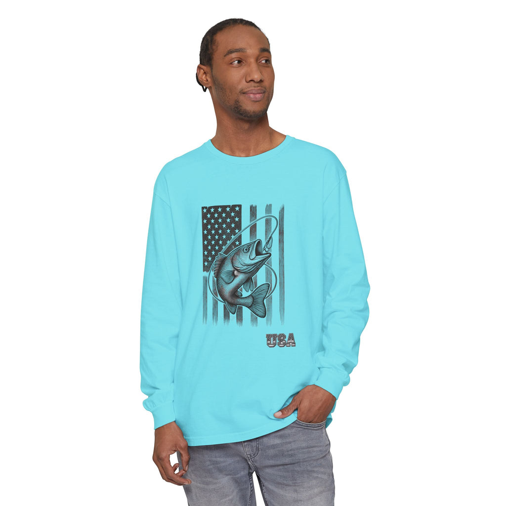 American Flag Bass Fishing Long Sleeve T-Shirt | USA Bass Tee