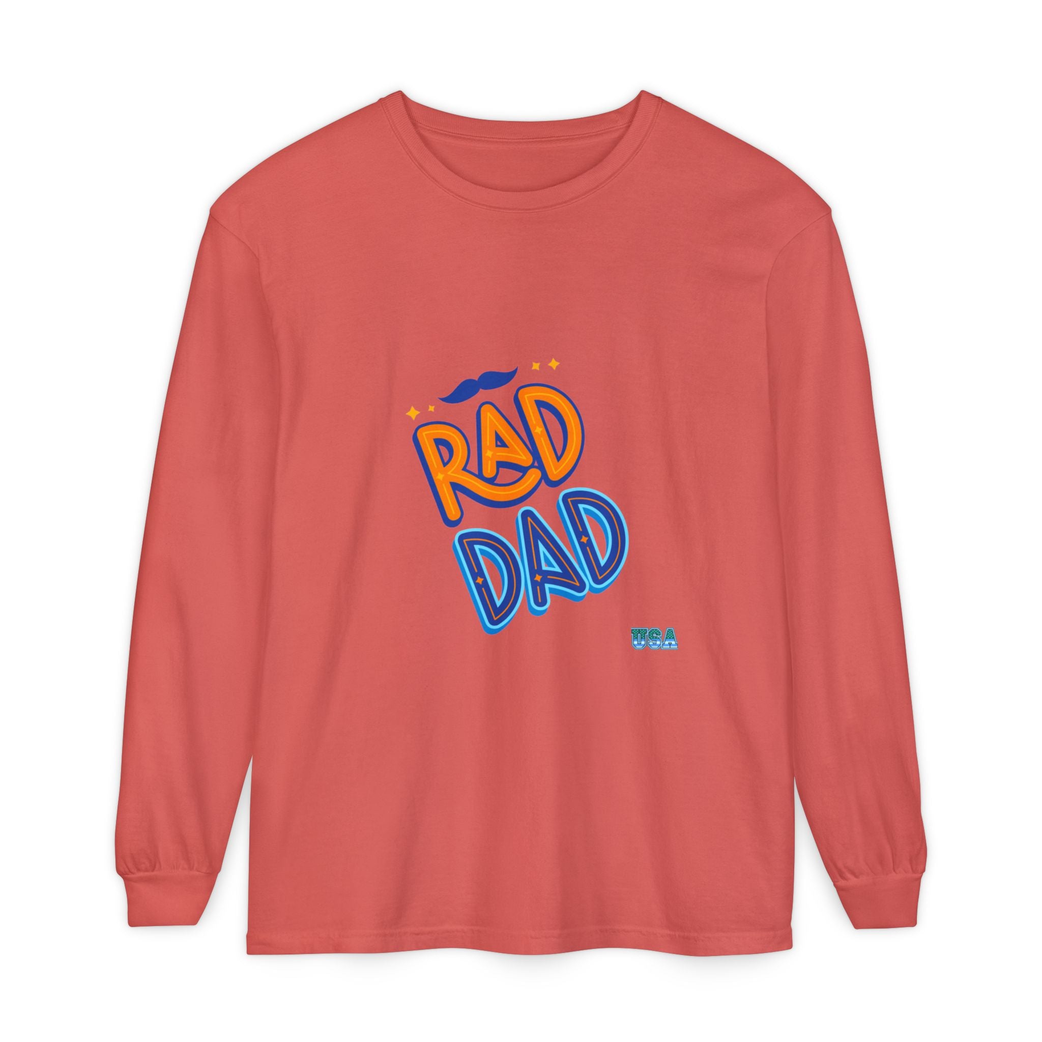 Rad Dad Long Sleeve T-Shirt | Retro Typography, Mustache Accent