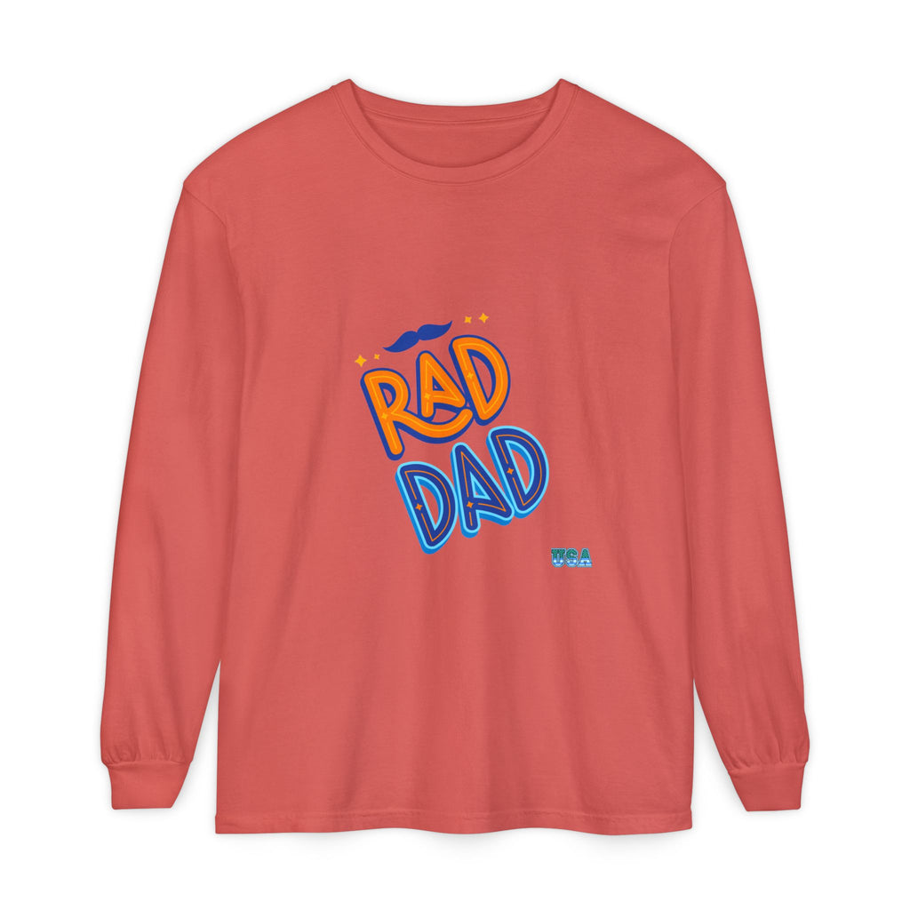 Rad Dad Long Sleeve T-Shirt | Retro Typography, Mustache Accent