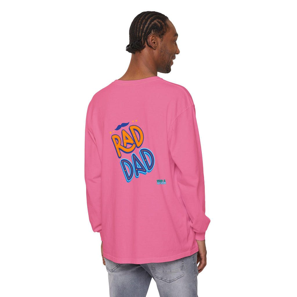Rad Dad Long Sleeve T-Shirt | Retro Typography, Mustache Accent
