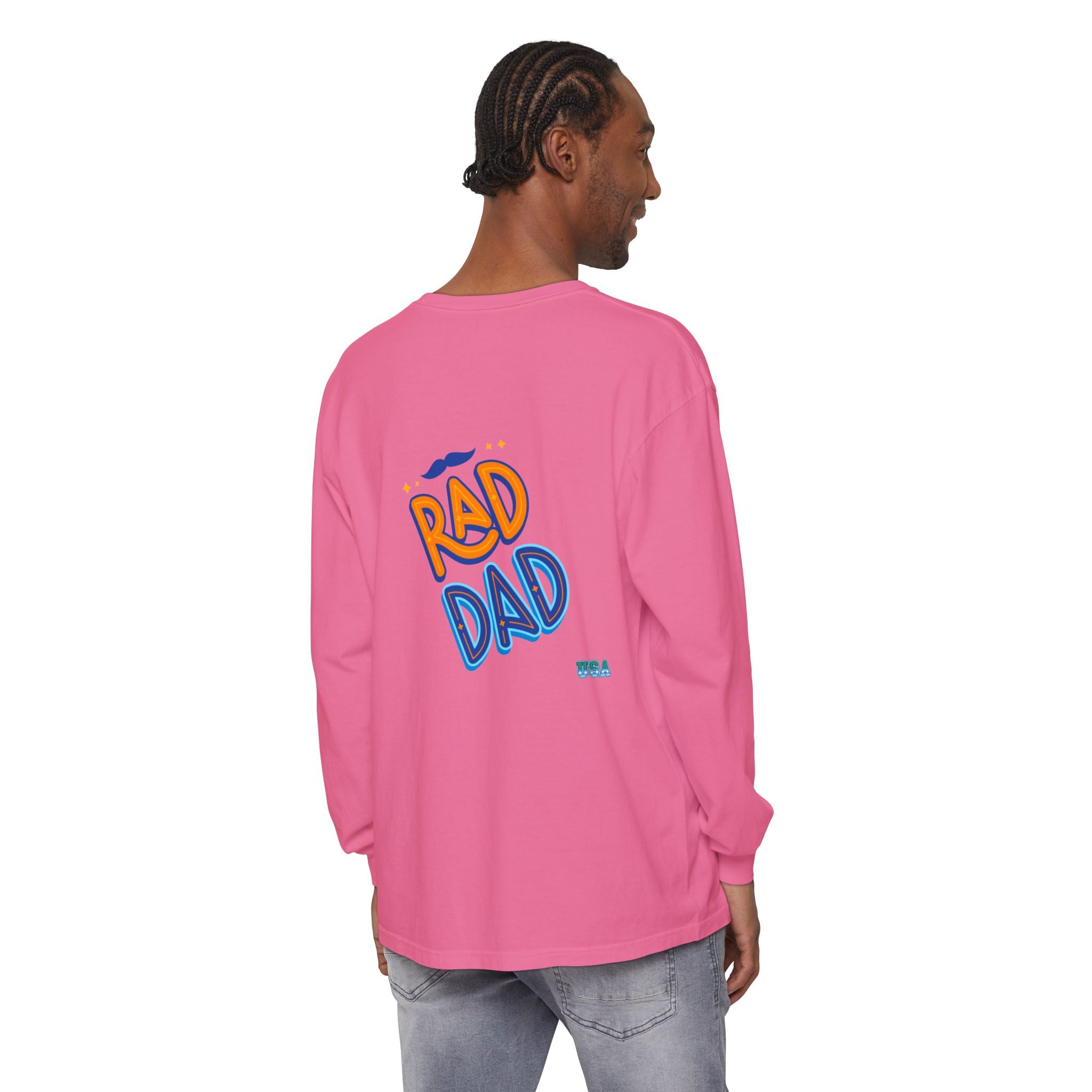 Rad Dad Long Sleeve T-Shirt | Retro Typography, Mustache Accent