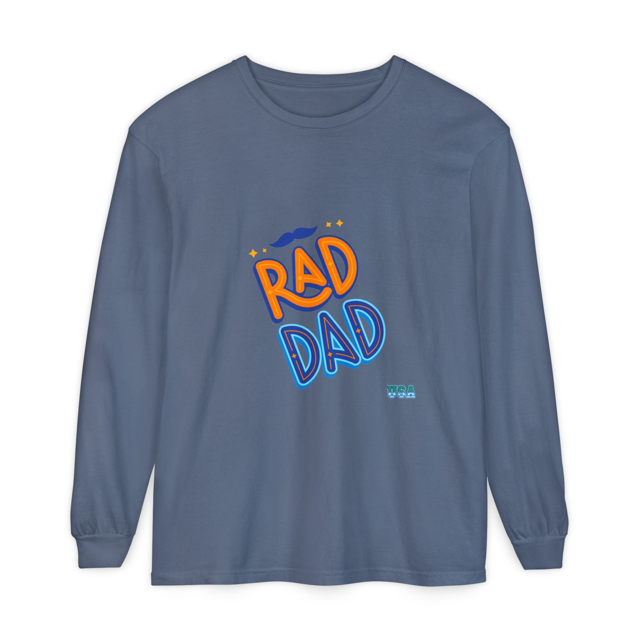 Rad Dad Long Sleeve T-Shirt | Retro Typography, Mustache Accent