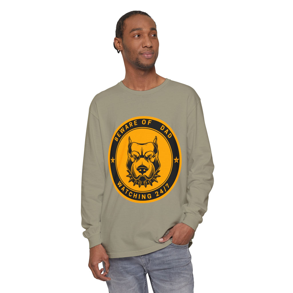Beware of Dad Watching 24/7 Pitbull Graphic Long Sleeve Tee
