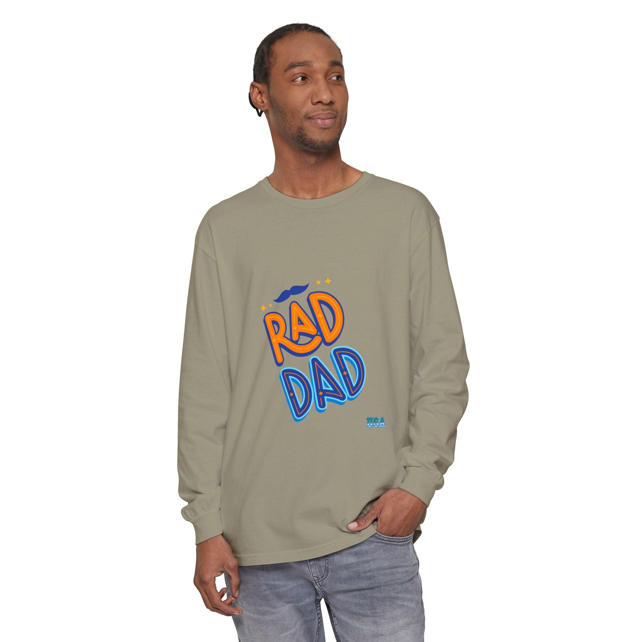 Rad Dad Long Sleeve T-Shirt | Retro Typography, Mustache Accent