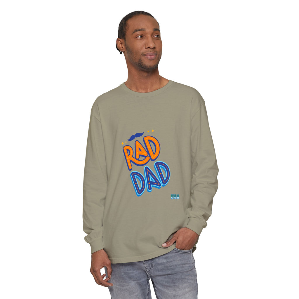 Rad Dad Long Sleeve T-Shirt | Retro Typography, Mustache Accent