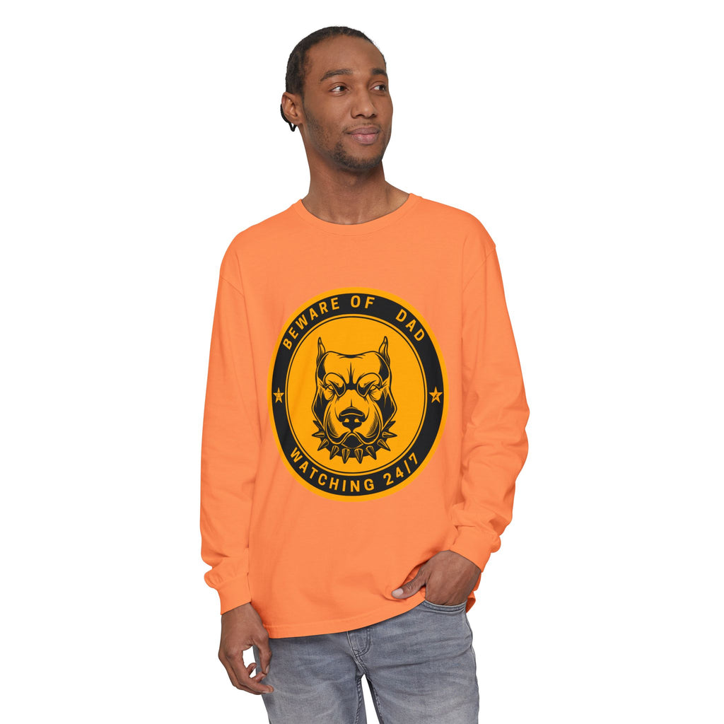 Beware of Dad Watching 24/7 Pitbull Graphic Long Sleeve Tee