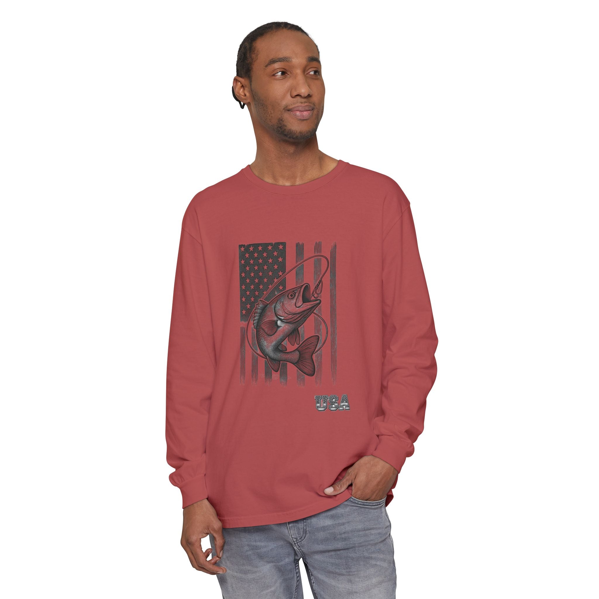American Flag Bass Fishing Long Sleeve T-Shirt | USA Bass Tee