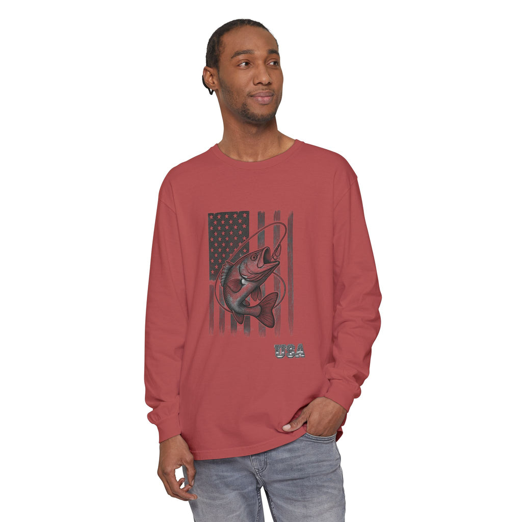 American Flag Bass Fishing Long Sleeve T-Shirt | USA Bass Tee