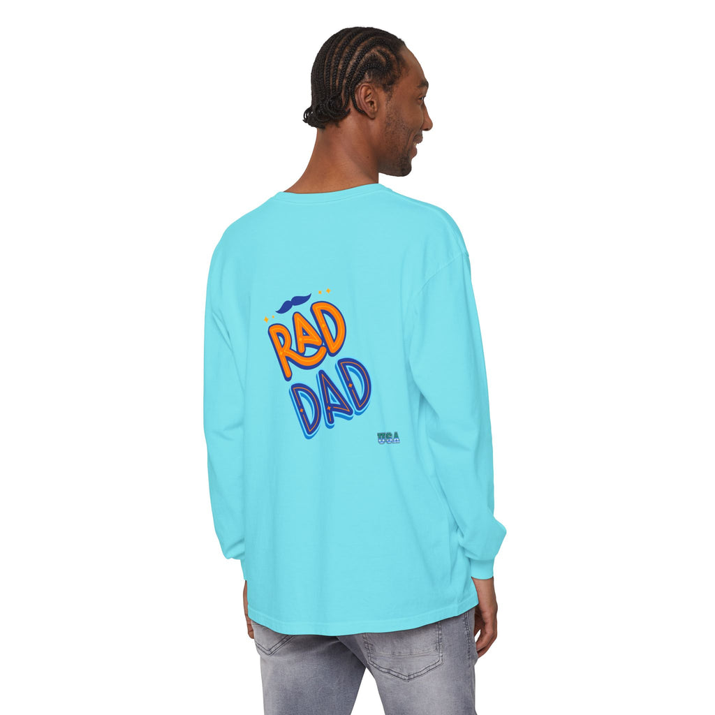 Rad Dad Long Sleeve T-Shirt | Retro Typography, Mustache Accent