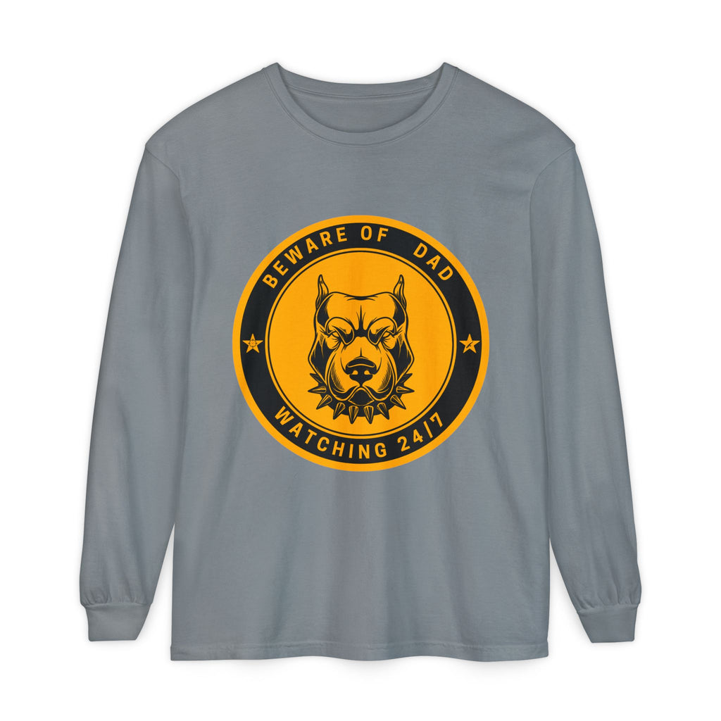 Beware of Dad Watching 24/7 Pitbull Graphic Long Sleeve Tee