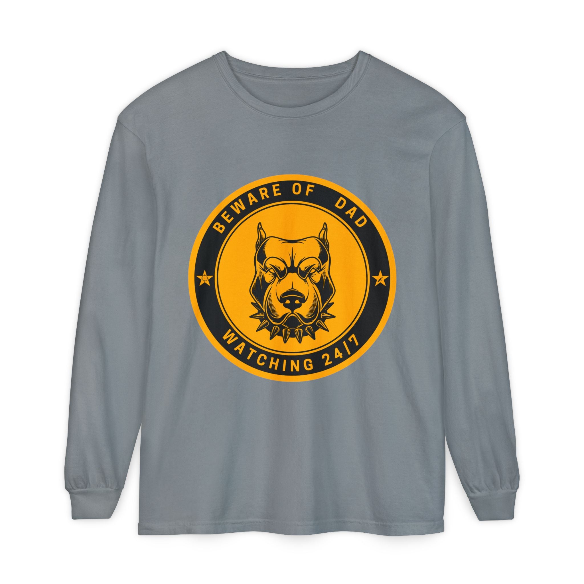 Beware of Dad Watching 24/7 Pitbull Graphic Long Sleeve Tee