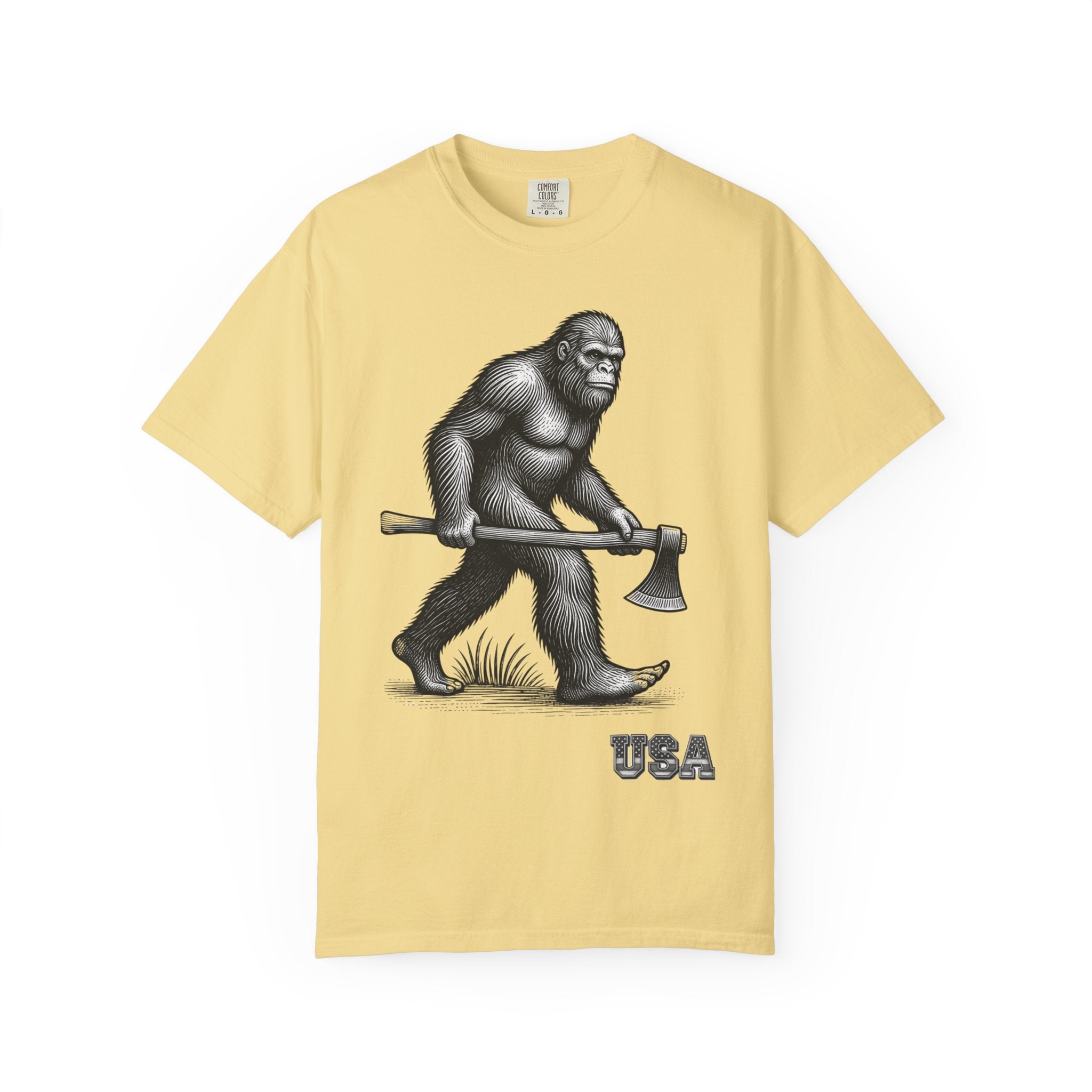 Sasquatch with Axe T-shirt | Vintage Bigfoot Illustration USA