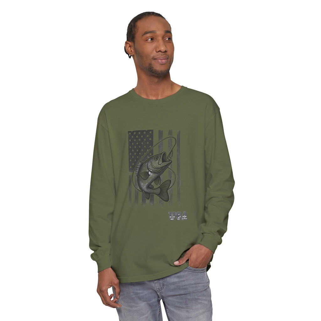 American Flag Bass Fishing Long Sleeve T-Shirt | USA Bass Tee