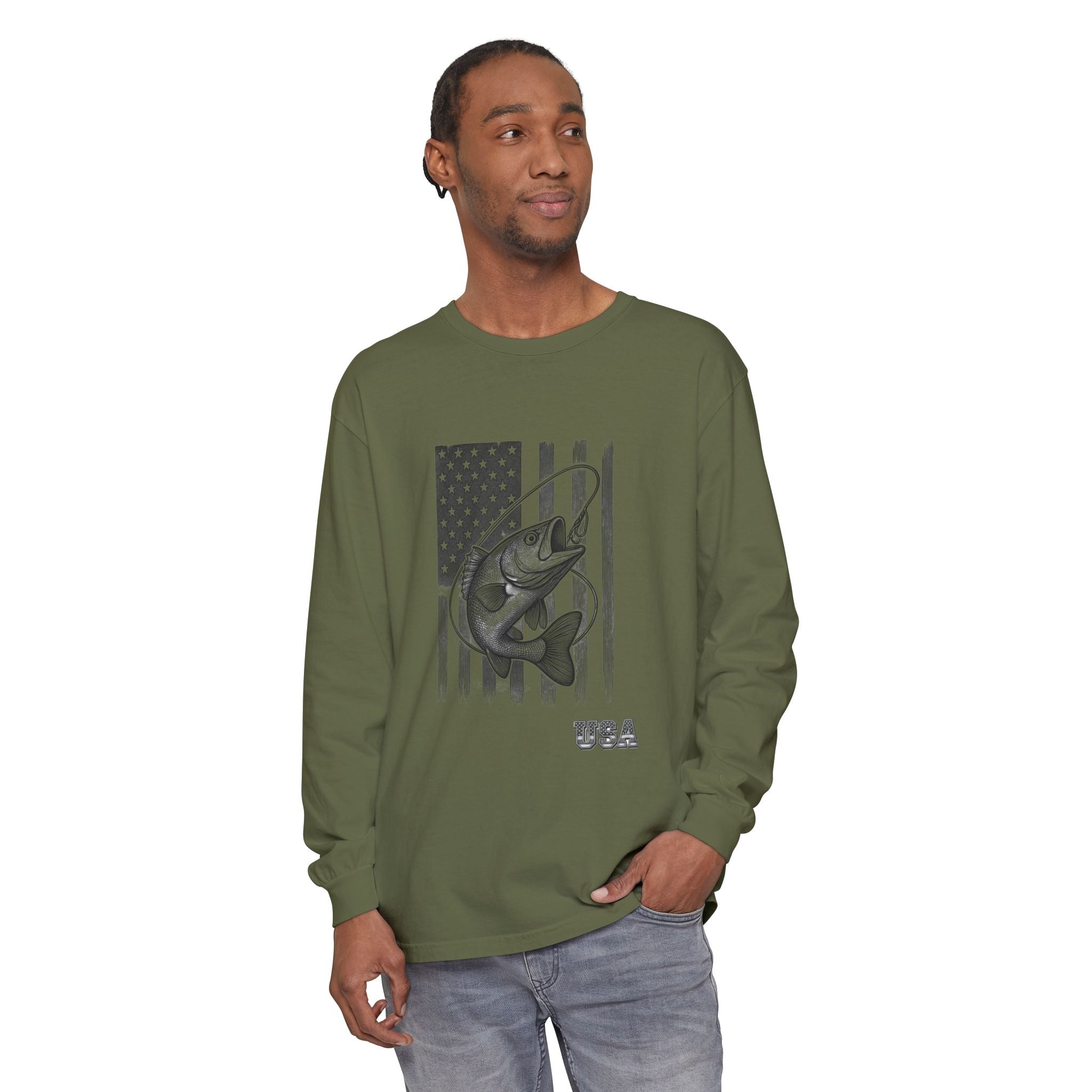 American Flag Bass Fishing Long Sleeve T-Shirt | USA Bass Tee